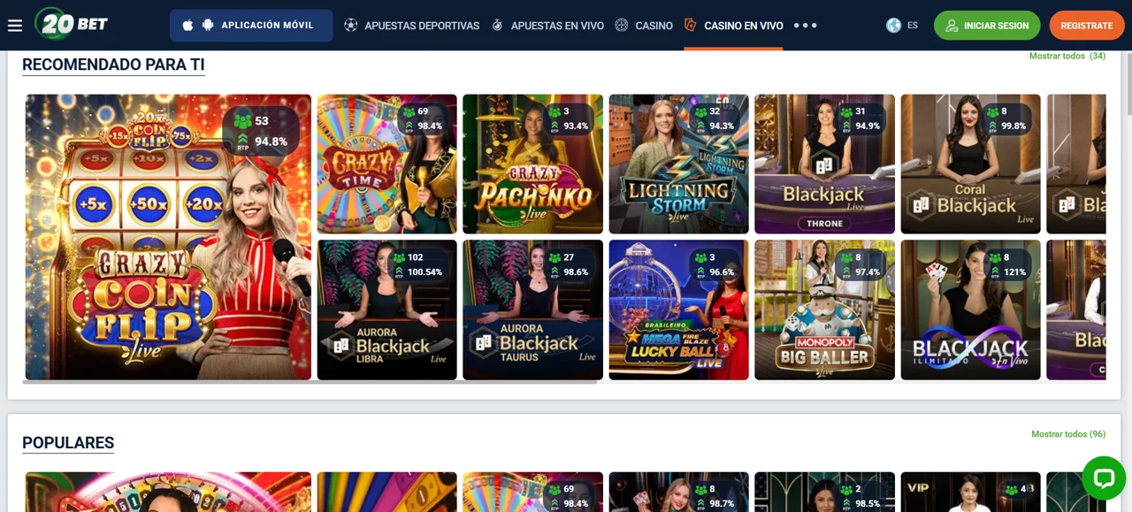Captura de 20Bet 2